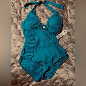 Tommy Bahamas teal Blue Halter one piece